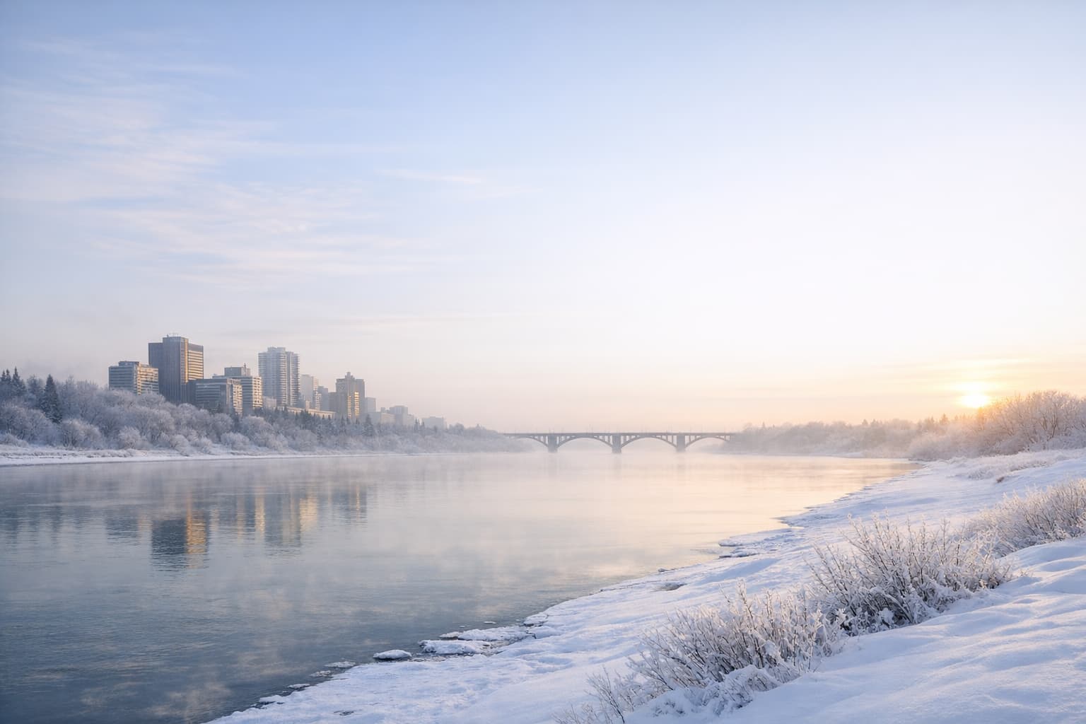 Saskatoon, Saskatchewan winter morning skyline