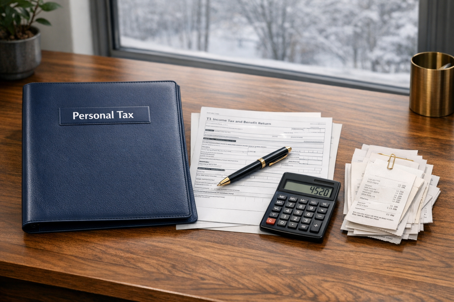 Personal tax preparation desk scene in Saskatchewan